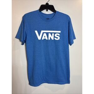 VANS Short Sleeve Cotton T-Shirt Mens Small Blue W/White Vans‎ Logo Skateboard